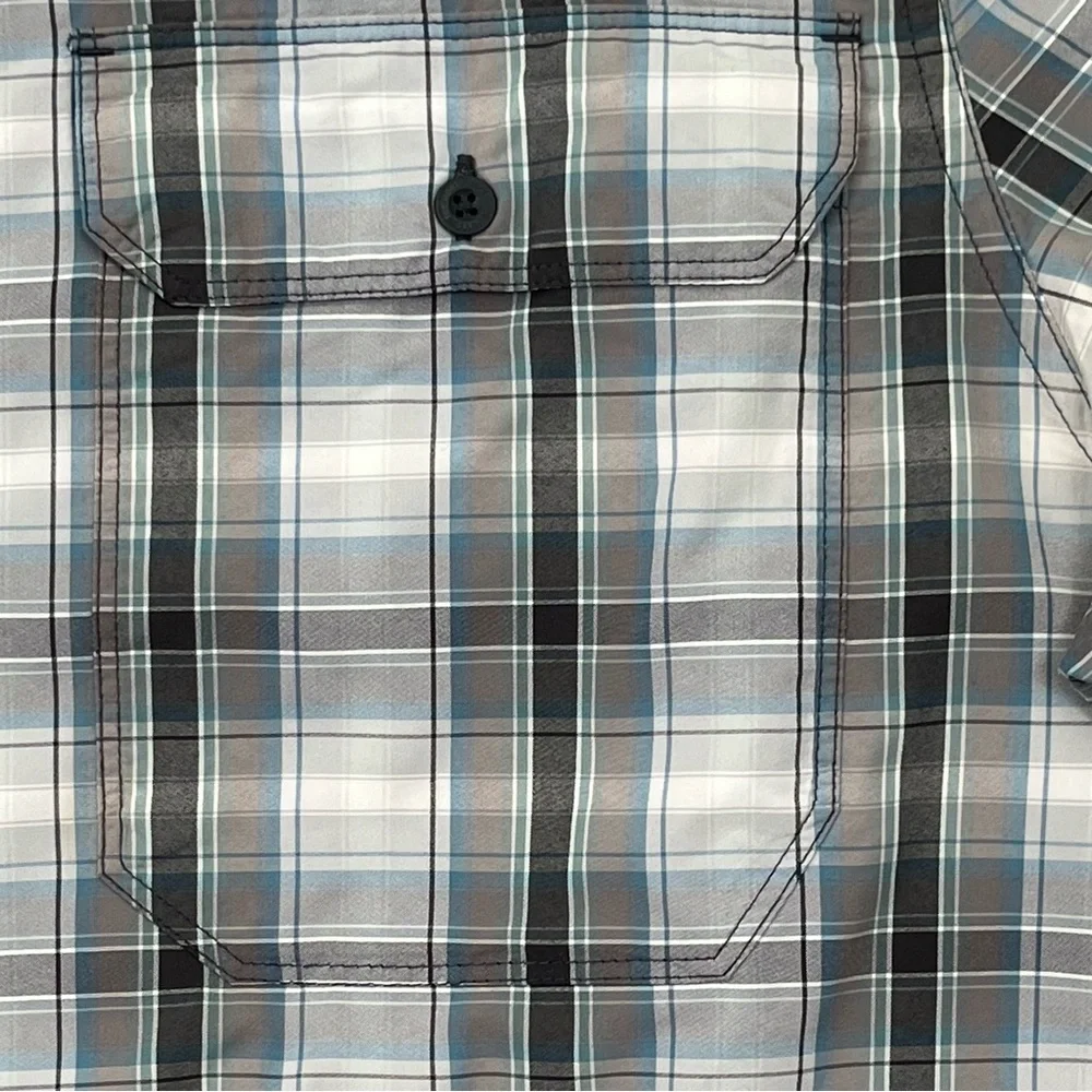 North Face Shirt Large Gray Button Up Plaid Short Sleeve Preppy Outdoor Men